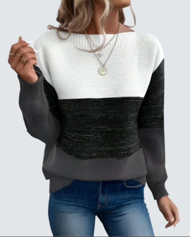 Ashley™ - Oversized Tri-Tone Knit Sweater