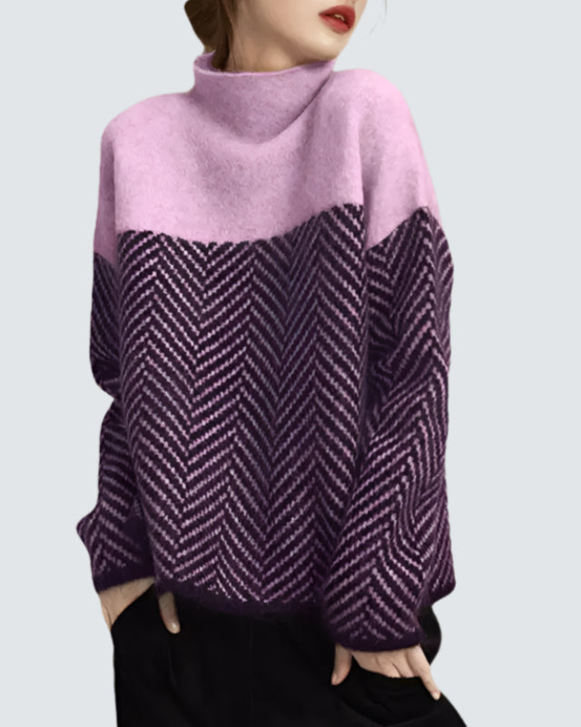 Adeline™ - High-Neck Contrast Sweater