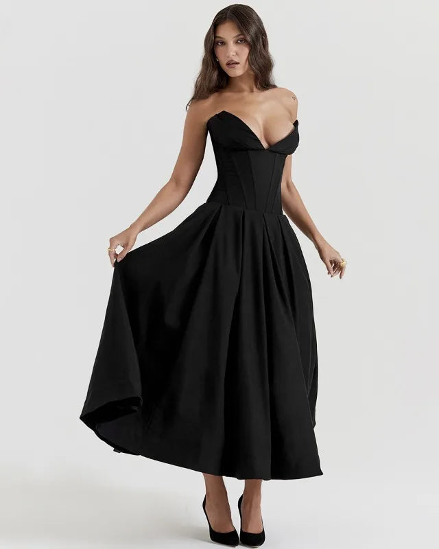 Celine™ - V-Neck High Waisted Dress