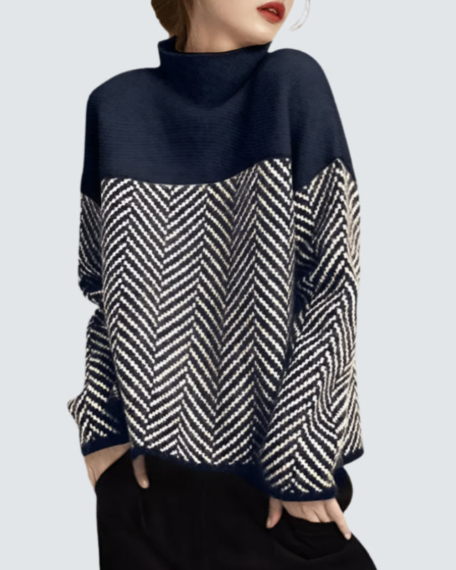 Adeline™ - High-Neck Contrast Sweater