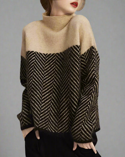 Adeline™ - High-Neck Contrast Sweater