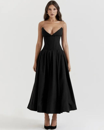 Celine™ - V-Neck High Waisted Dress